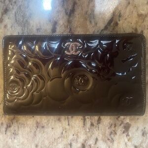 Chanel Patent Camellia Wallet